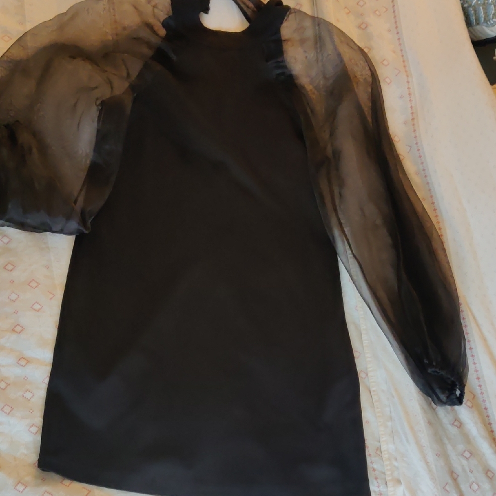 Chic Black Sheer Sleeve Dress Medium/ Large
